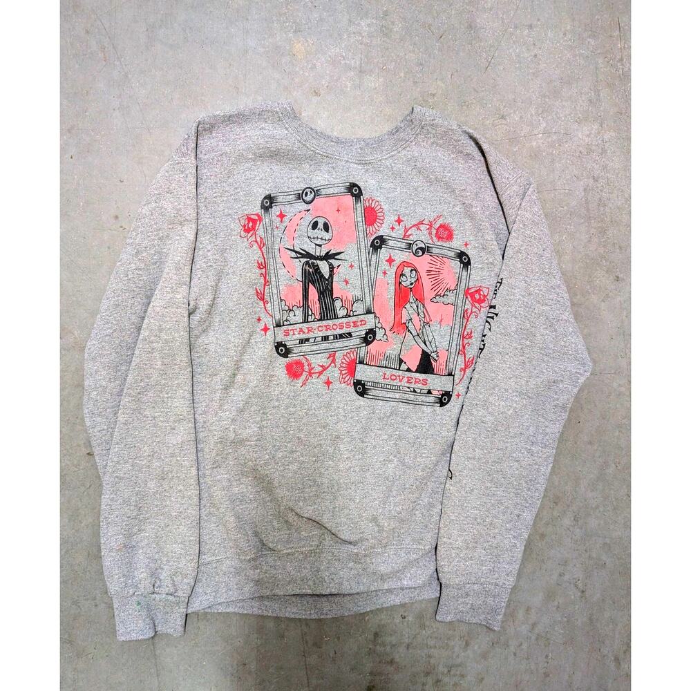 Nightmare Before Christmas Jack Sally Tarot Graphic Sweatshirt Gray Goth